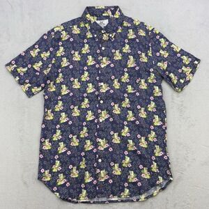 Madda Fella Shirt Mens Medium Blue Floral 100 Linen Button Down Hawaiian Outdoor